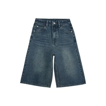 Wen Shan Denim Shorts Women's Vintage Blue Capri Pants