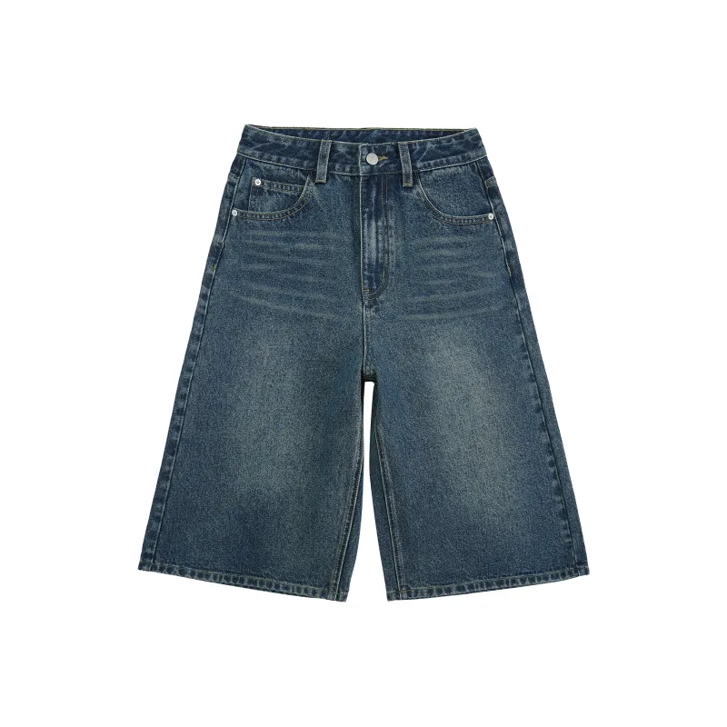 Wen Shan Denim Shorts Women's Vintage Blue Capri Pants-0