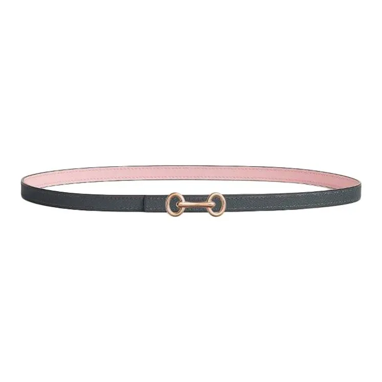 HERMES Calfskin, Rose Gold Plated, Metal Leather Belts Women's Pink Width 1.3CM-1