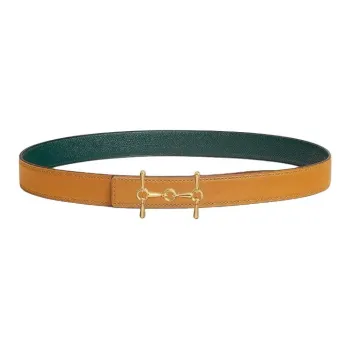 HERMES Gold Plated Metal With Calfskin Leather Belts Women's Yellow Width 2.4cm