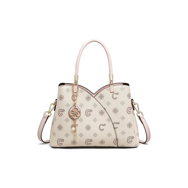 C°BANNER Synthetic Leather Handbag Medium Size Women's Pink/Coffee-2