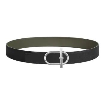 HERMES Palladium Plated Metal With Calfskin Leather Belts Women's Black Width 3.8CM