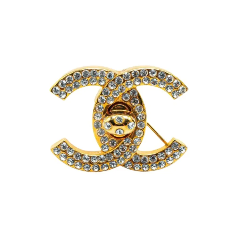 CHANEL 1997 Rhinestone embellished Cc Turn lock Brooch-0