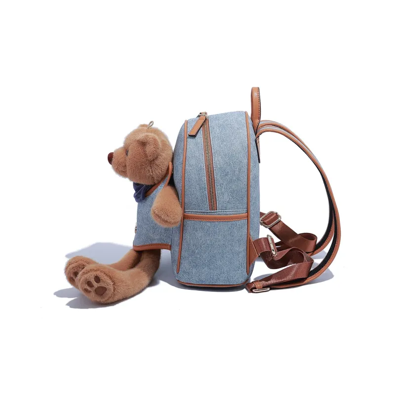 NOISY TEDDY PU Backpack Regular Women's Light Blue/Dark Blue-5