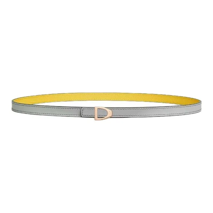 HERMES Calfskin, Metal, Rose Gold Plated Leather Belts Women's Yellow Width 1.3CM-1