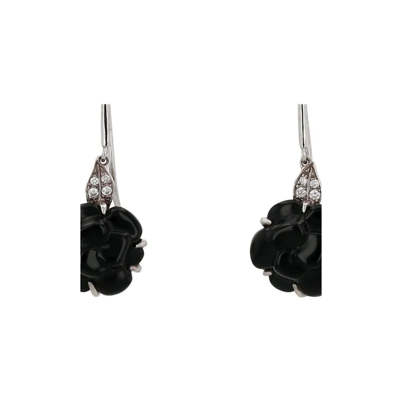 CHANEL Diamond Earrings Women's Black-1