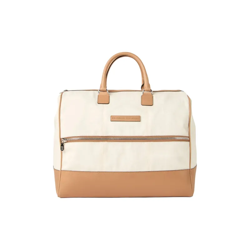 Brunello Cucinelli Cotton One Shoulder Crossbody Handbag, Travel Bag Women's Natural-0