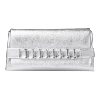 Jimmy Choo Leather One Shoulder Clutch Women's Silver