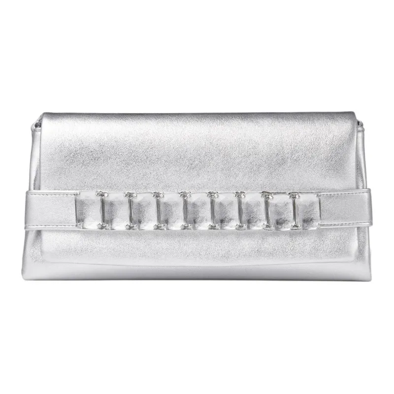 Jimmy Choo Leather One Shoulder Clutch Women's Silver-0