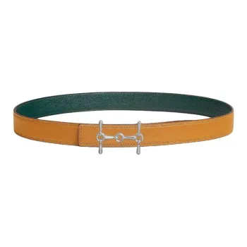 HERMES Calfskin Leather Belts Women's Yellow/Green Width 2.4CM
