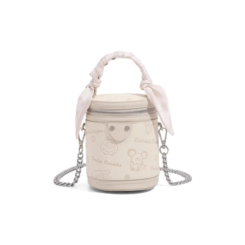 CLEVER& KETCH PU Handbag Cylinder Bag Wallet On Chain Women's Ecru/Pink-5