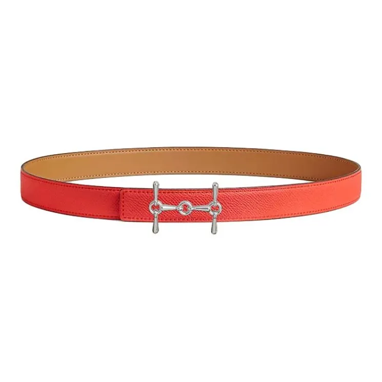 HERMES Calfskin Leather Belts Women's Brown Red Width 2.4CM-1