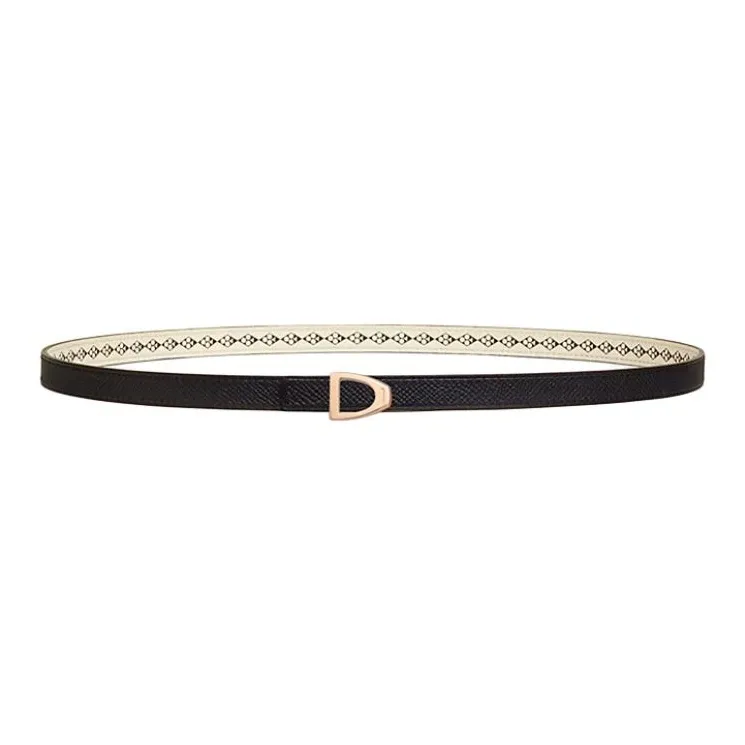 HERMES Metal Leather Belts Women's Yellow Width 1.3CM-1
