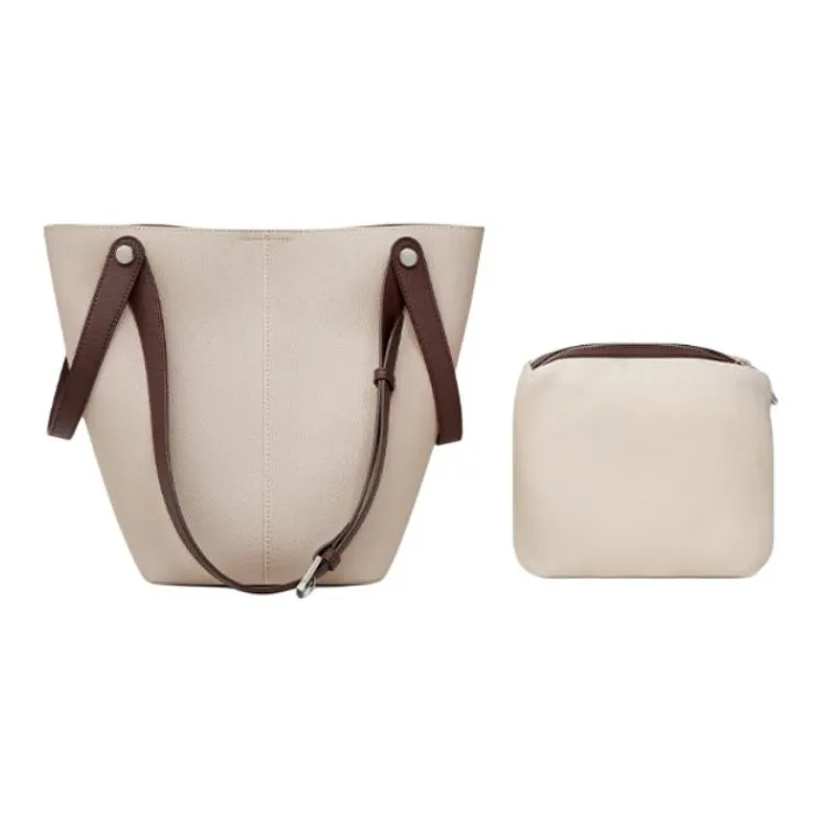 Teenmix Cow Leather Bucket Bag, One Shoulder Handbag Tubas Women's Elephant Gray/Black-1