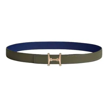 HERMES Calfskin Leather Belts Women's Veronica Green/Sapphire Blue Width 2.4CM