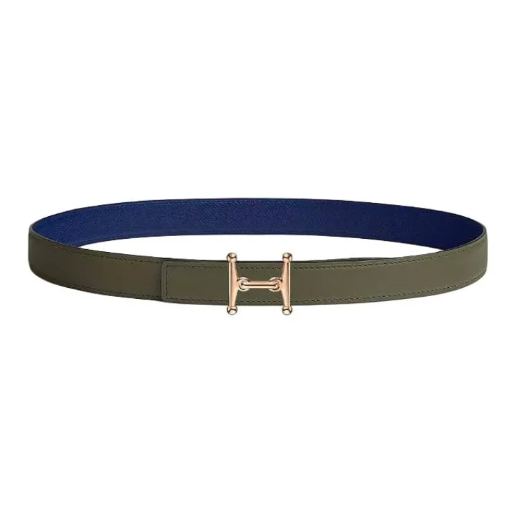 HERMES Calfskin Leather Belts Women's Veronica Green/Sapphire Blue Width 2.4CM-0