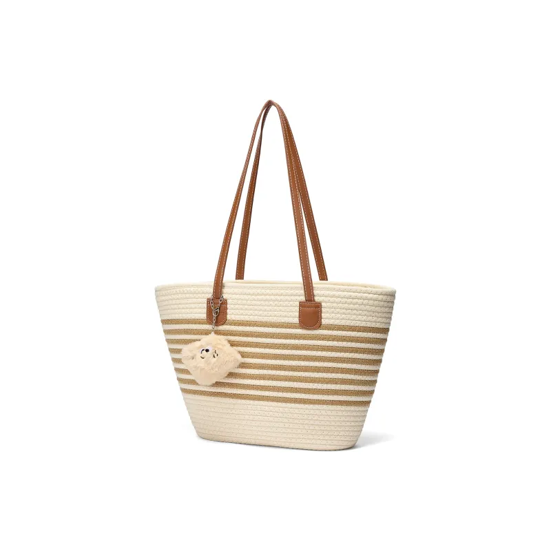 JOSINY Fabric Tote Bag, Shoulder Bag Women's Coffee & Ecru-2