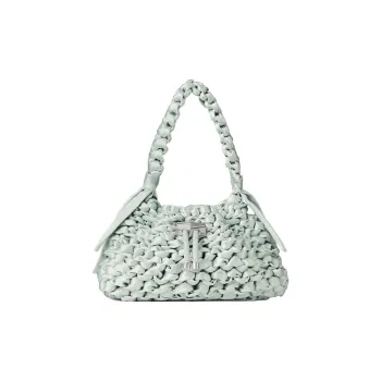 Jimmy Choo Woven Satin One Shoulder Handbag Trumpets Women's Light Green