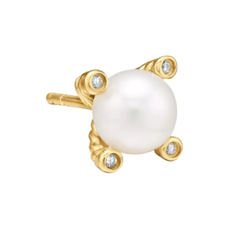 David Yurman 18kt Yellow Gold Pearl And Diamond Stud Earrings 14mm-2
