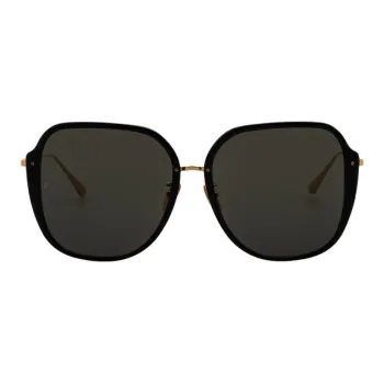 Linda Farrow Acetate Titanium Plated Gold Irregular Shape Sunglasses Unisex Black