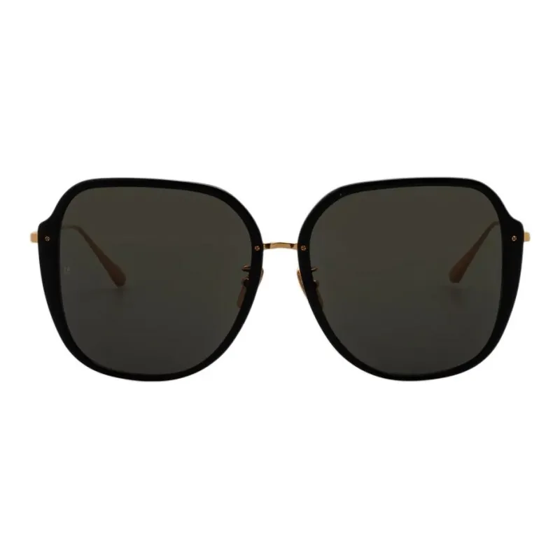 Linda Farrow Acetate Titanium Plated Gold Irregular Shape Sunglasses Unisex Black-0