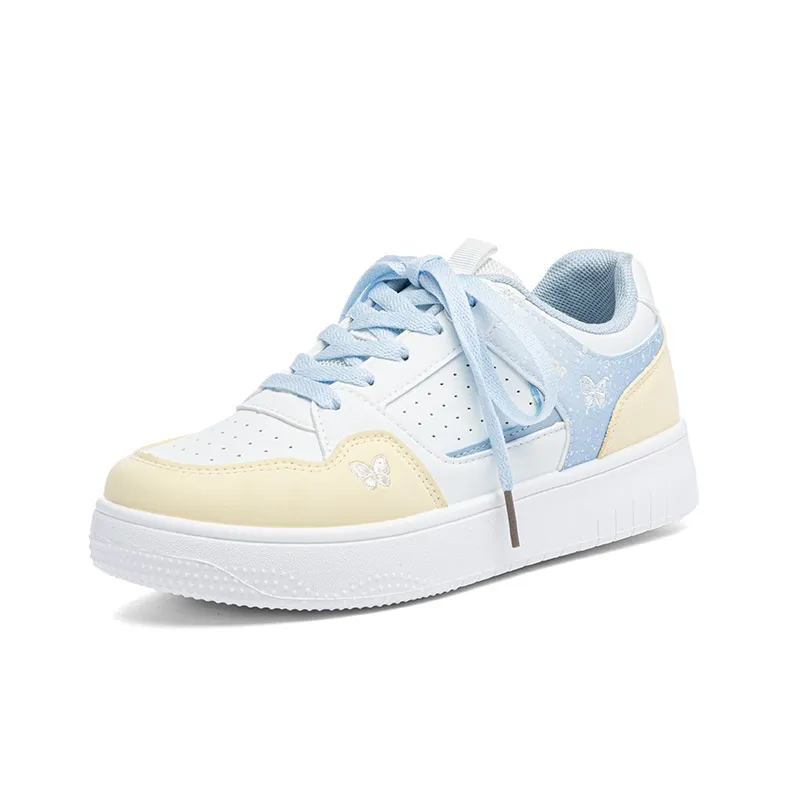 Warrior Anti Slip Wear Resistant Low Top Skateboard Shoes Women's White Yellow Blue-1