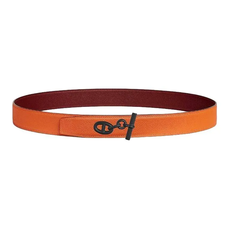 HERMES Leather Belts Men's Red 3.2CM-1