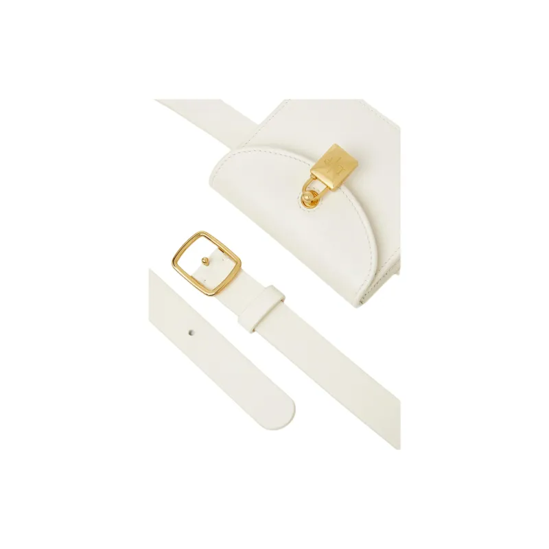 Loro Piana Cow Leather Clutch Fanny Pack Women's Whisper White & Sun Gold-4