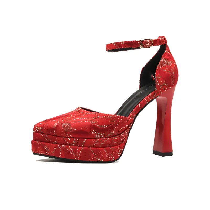 GOSO Chunky Heel High Heels 11.5CM Women's Red-0