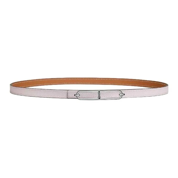 HERMES Rose Gold Plated, Calfskin, Metal Leather Belts Women's Light Pink Width 1.3CM-1