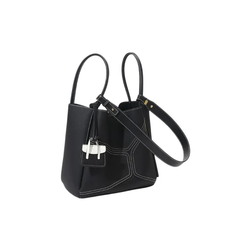 KAISER Top Grain Cow Leather Crossbody One Shoulder Handbag Women's Black/Elephant Gray-2