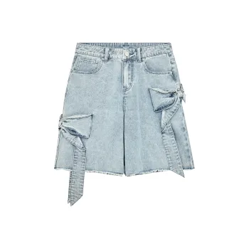 ELF SACK Denim Shorts Women's Blue Bowknot