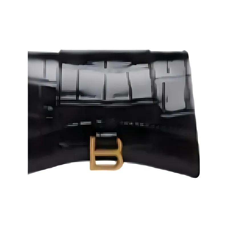 Balenciaga Hourglass Crocodile Pattern Embossed Cow Leather Card Holder Women's Black-2