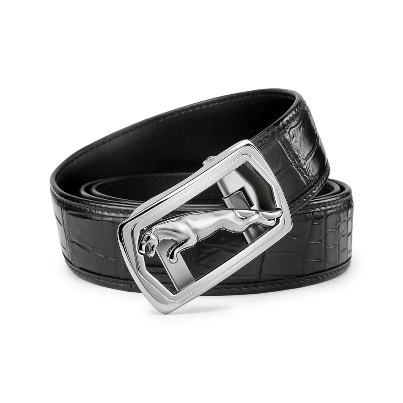 JAGUAR Crocodile Leather Belts Men's Black 3.40cm-1