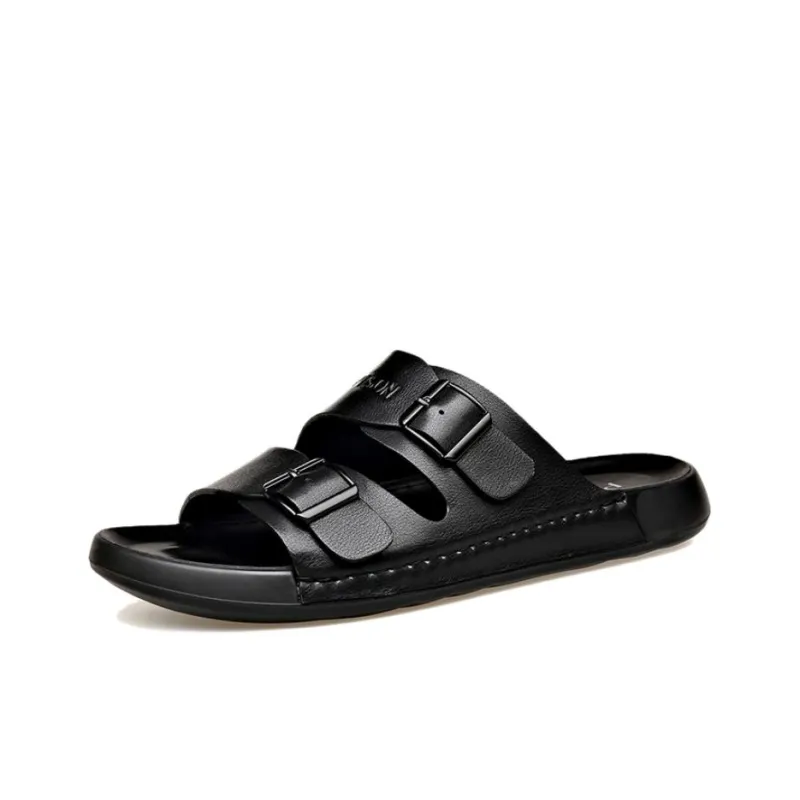 PT'SON PU Polyurethane Slide Slippers Men's Black-1