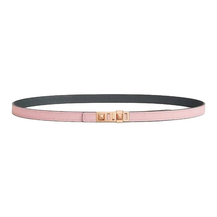 HERMES Calfskin, Gold Plated, Metal Leather Belts Women's Green Width 1.3CM-0
