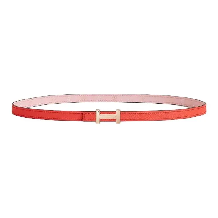 HERMES Calfskin, Gold Plated, Rose Gold Plated, Metal Leather Belts Women's Pink Width 1.3CM-1