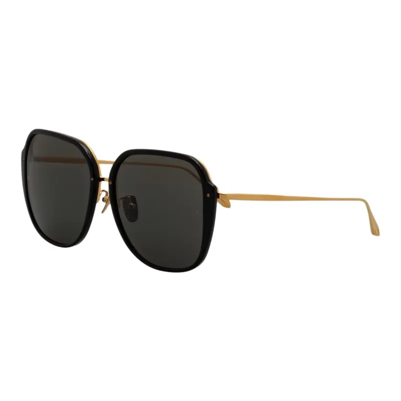 Linda Farrow Acetate Titanium Plated Gold Irregular Shape Sunglasses Unisex Black-1