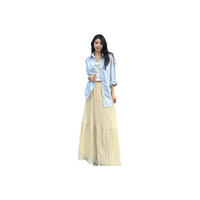 Kazakhstan Casual Long Skirt Women's Apricot-0