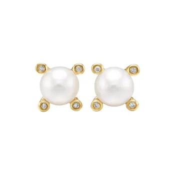 David Yurman Pearl, Diamond, 18K Gold Stud Earrings Women's Gold