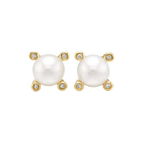 David Yurman Pearl, Diamond, 18K Gold Stud Earrings Women's Gold