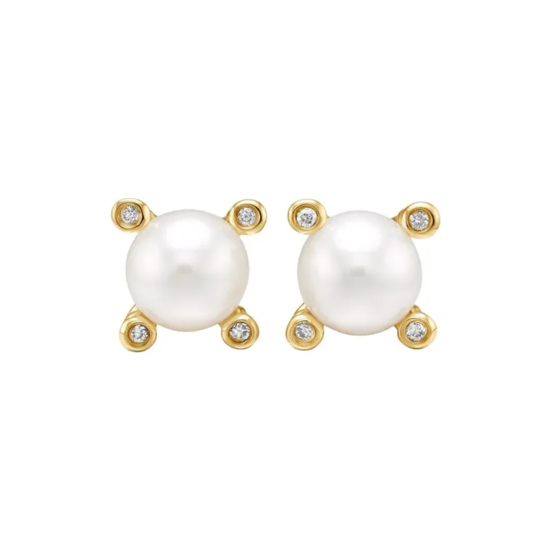 David Yurman 18kt Yellow Gold Pearl And Diamond Stud Earrings 14mm-0