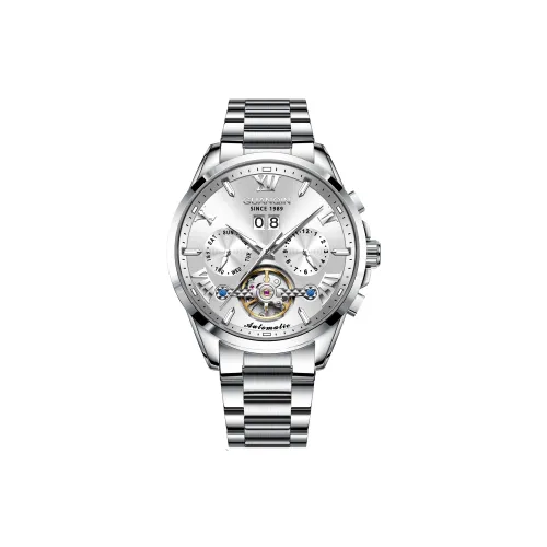 GUANQIN Automatic Mechanical Movement Stainless Steel Watchband Watch Men's Watches White Dial