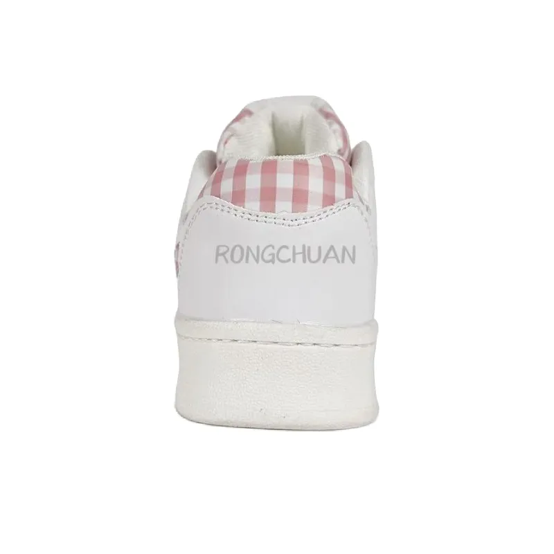 Rongchuan Slip Resistant, Abrasion Resistant, Lightweight Low Top Skateboard Shoes Unisex White Pink Square-4