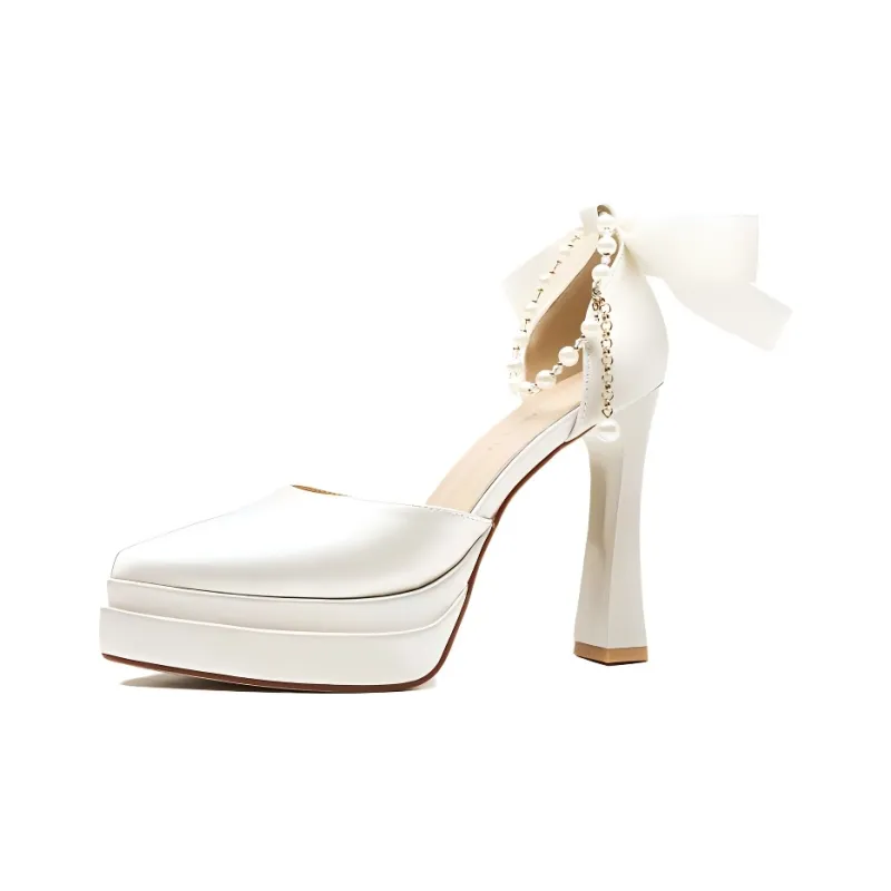 GOSO Chunky Heel High Heels Women's Ecru-0