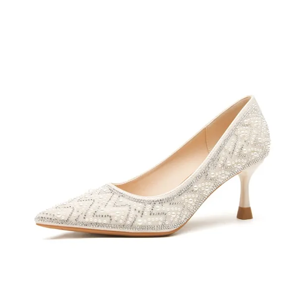 Varib Flared Heel High Heels 7cm Women's Ecru-0
