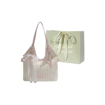 JIANGLIDA Woven Shoulder Bag Women's Pink/Brown