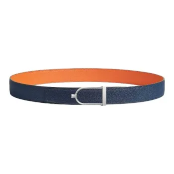 HERMES Leather Belts Men's Orange 3.2CM