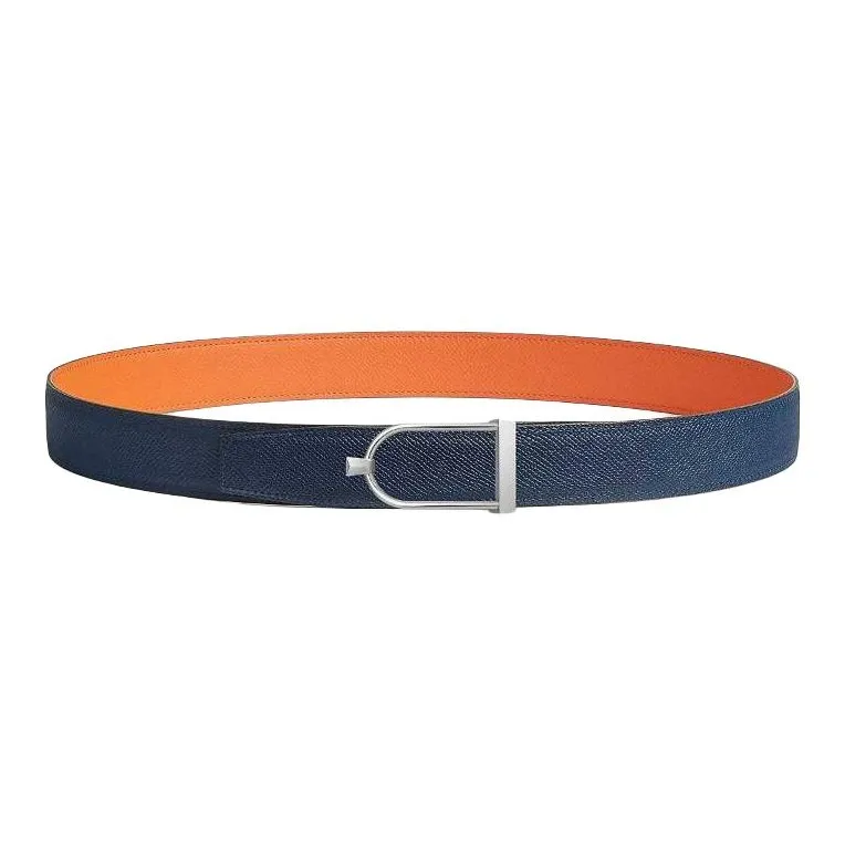 HERMES Leather Belts Men's Orange 3.2CM-0