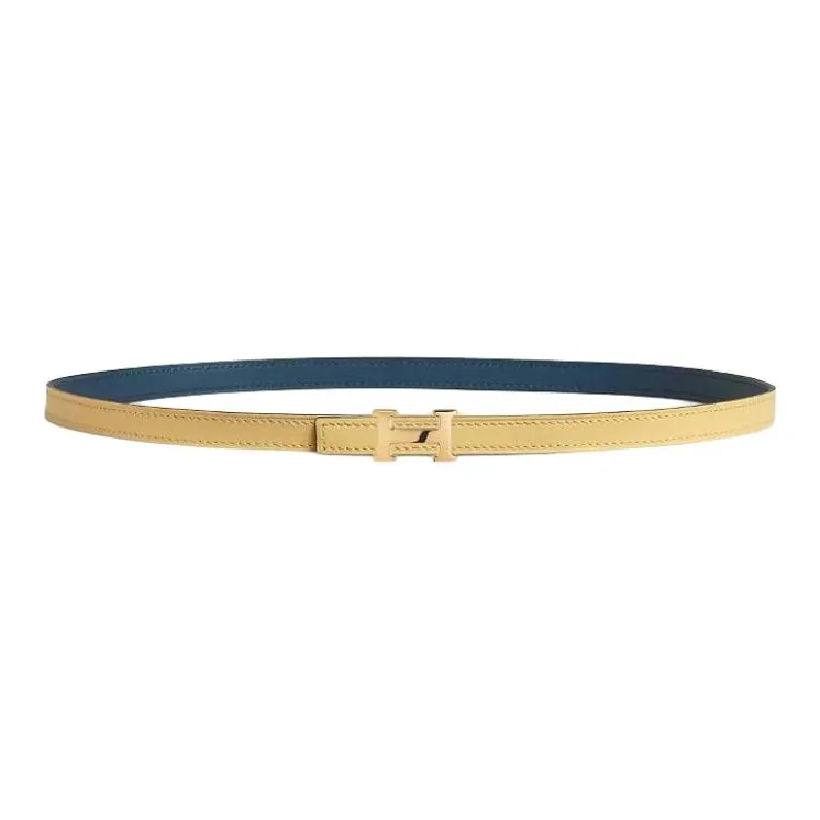 HERMES Calfskin Leather Belts Women's Blue Yellow Width 1.3CM-0